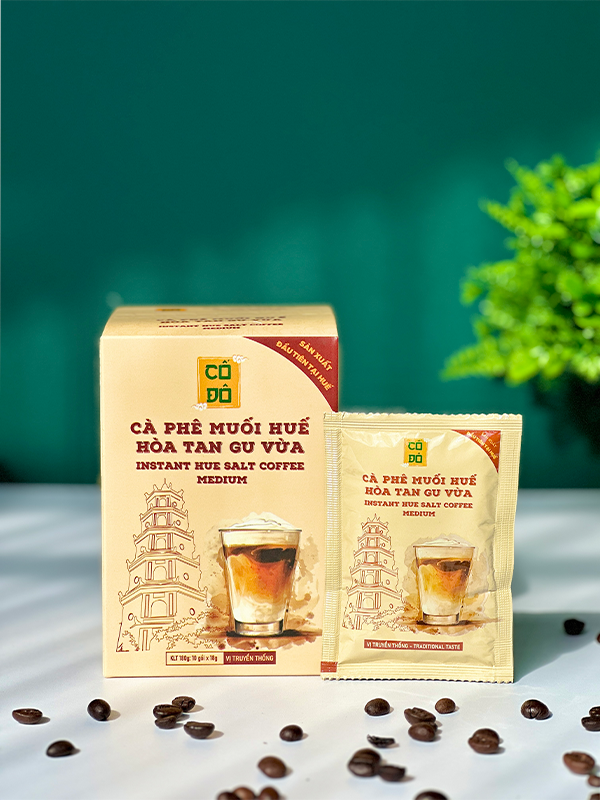 Hộp 10 Gói Cà Phê Muối Huế Hoà Tan Cố Đô - Gu Vừa (180g)